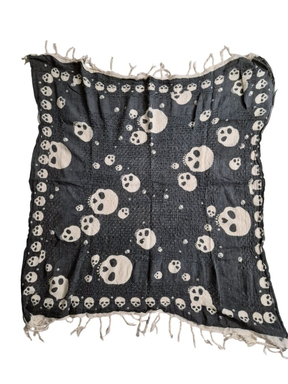 Zara RARE Skull Grunge Scarf Grey and White Textured Tassels - Picture 8 of 16